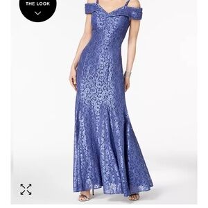 R & M RICHARDS Off-The-Shoulder Lace Gown